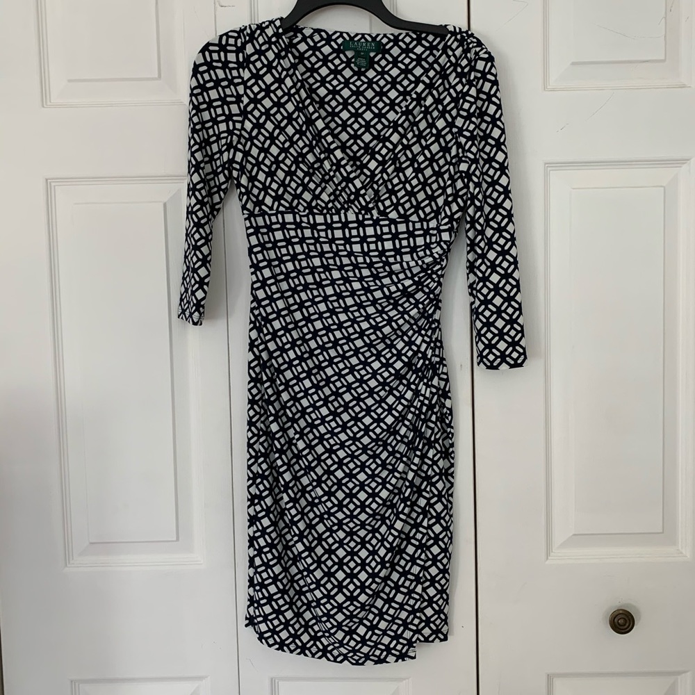 Lauren Ralph Lauren Navy Blue and White Dress